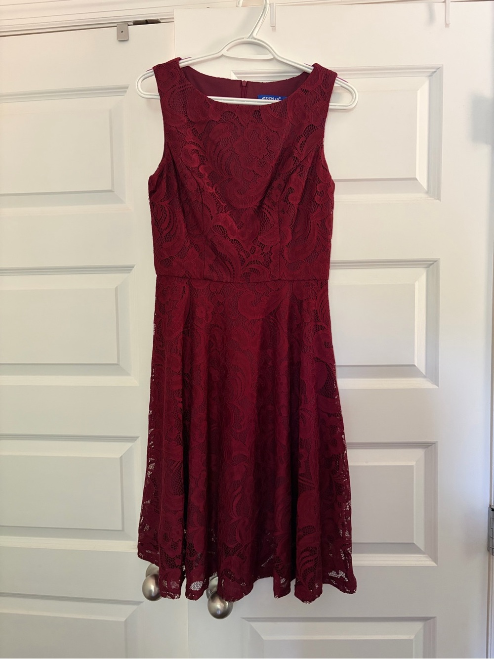 Sleeveless Lace Fit-and-Flare Dress in Burgundy